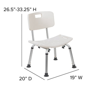 English Elm HERCULES Adjustable White Bath & Shower Chair - Tool-Free Assembly, 300 lb Capacity, Safe & Durable DC-HY3500L-WH-GG