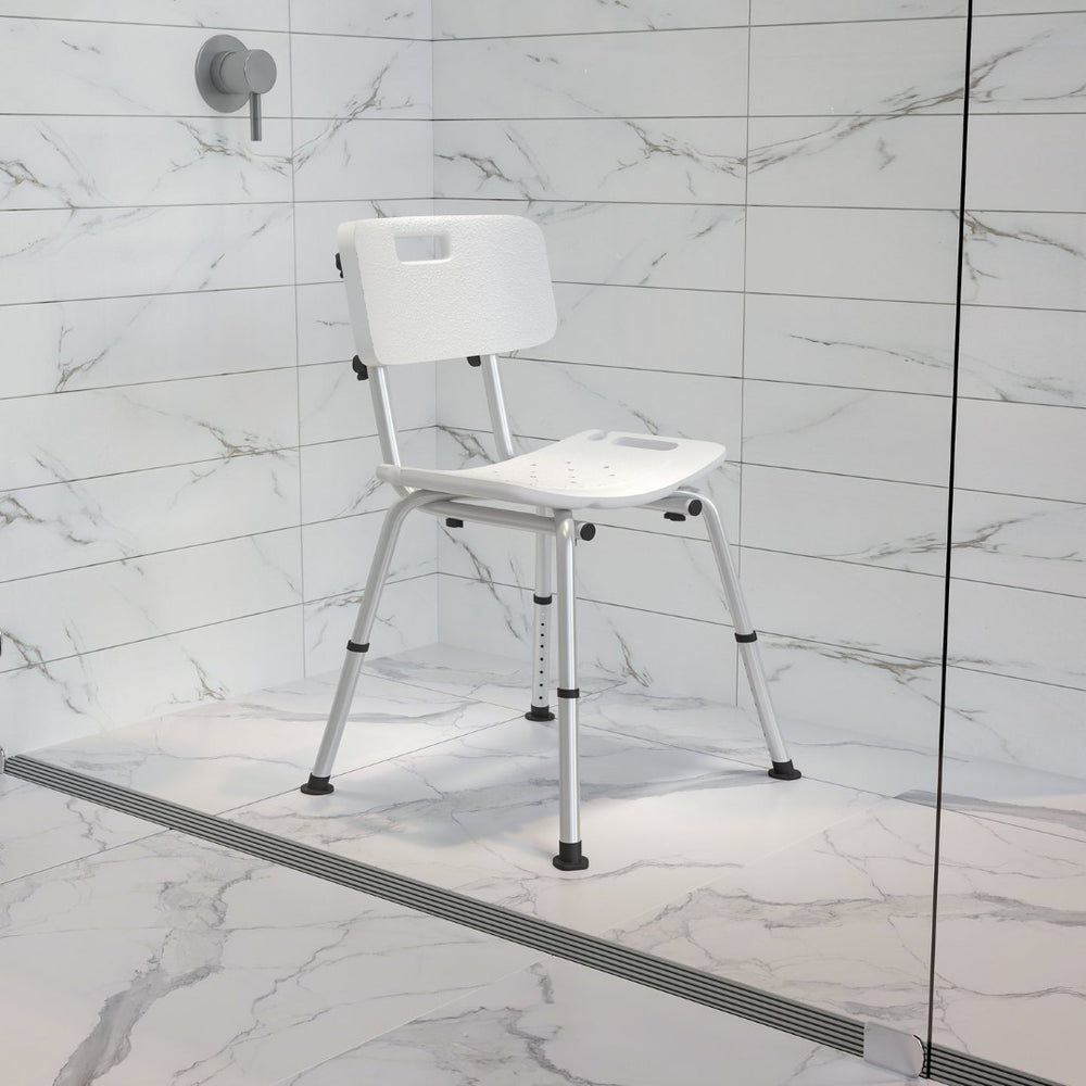 English Elm HERCULES Adjustable White Bath & Shower Chair - Tool-Free Assembly, 300 lb Capacity, Safe & Durable DC-HY3500L-WH-GG