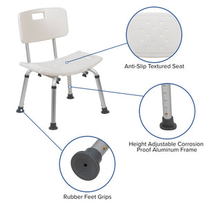 English Elm HERCULES Adjustable White Bath & Shower Chair - Tool-Free Assembly, 300 lb Capacity, Safe & Durable DC-HY3500L-WH-GG