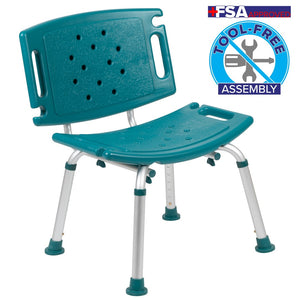 English Elm HERCULES Tool-Free Adjustable Bath & Shower Chair, 300 lb Capacity, Medical-Grade Comfort & Safety Teal DC-HY3501L-TL-GG