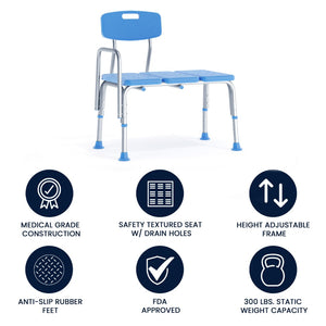 English Elm HERCULES Adjustable Bath & Shower Transfer Bench for Safe, Comfortable Mobility with 300 lbs Capacity Blue DC-HY3510L-BLU-GG