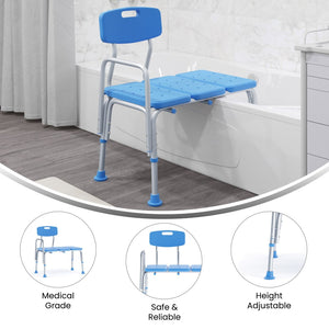 English Elm HERCULES Adjustable Bath & Shower Transfer Bench for Safe, Comfortable Mobility with 300 lbs Capacity Blue DC-HY3510L-BLU-GG