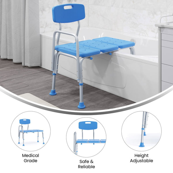English Elm HERCULES Adjustable Bath & Shower Transfer Bench for Safe, Comfortable Mobility with 300 lbs Capacity Blue DC-HY3510L-BLU-GG