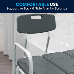 English Elm HERCULES Adjustable Bath & Shower Transfer Bench for Safe, Comfortable Mobility with 300 lbs Capacity Gray DC-HY3510L-GRY-GG