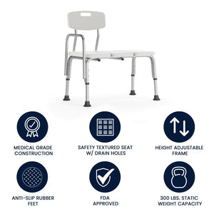 English Elm HERCULES Adjustable Bath & Shower Transfer Bench for Safe, Comfortable Mobility with 300 lbs Capacity White DC-HY3510L-WH-GG