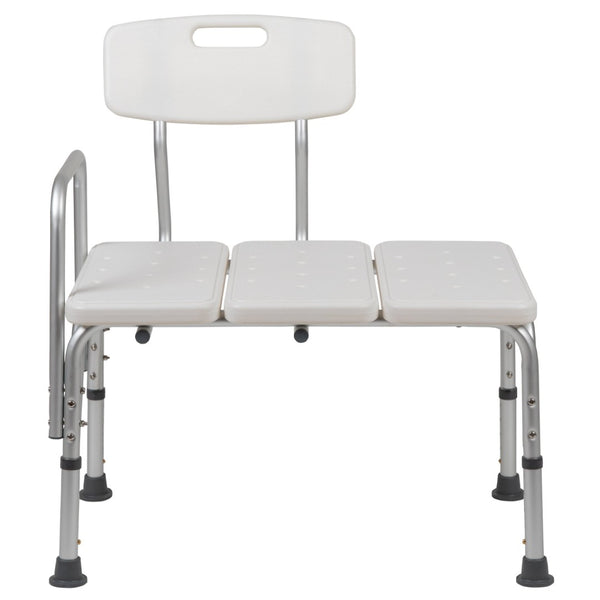 English Elm HERCULES Adjustable Bath & Shower Transfer Bench for Safe, Comfortable Mobility with 300 lbs Capacity White DC-HY3510L-WH-GG
