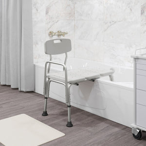 English Elm HERCULES Adjustable Bath & Shower Transfer Bench for Safe, Comfortable Mobility with 300 lbs Capacity White DC-HY3510L-WH-GG