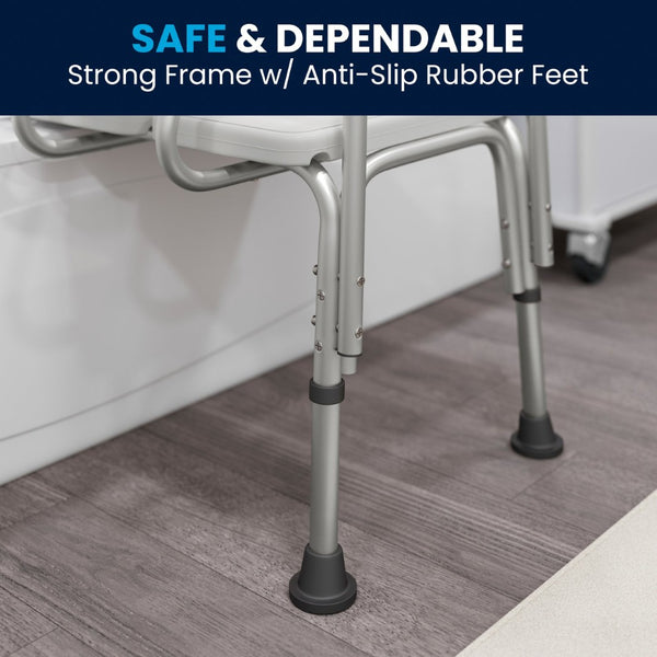 English Elm HERCULES Adjustable Bath & Shower Transfer Bench for Safe, Comfortable Mobility with 300 lbs Capacity White DC-HY3510L-WH-GG