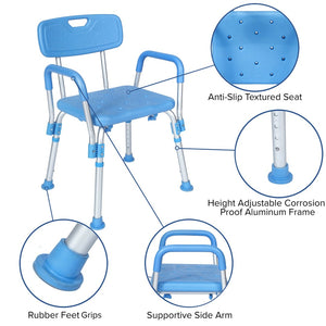 English Elm HERCULES Adjustable Bath & Shower Chair for Safety, Stability, and Custom Comfort Up to 300 lbs Blue DC-HY3520L-BLU-GG
