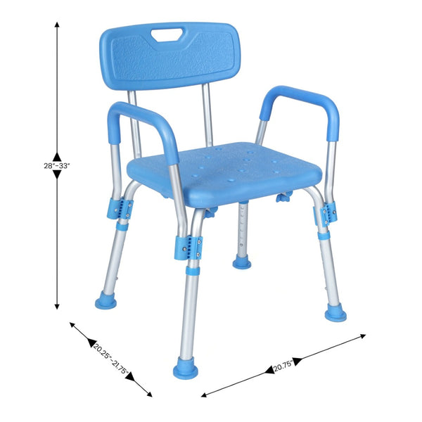 English Elm HERCULES Adjustable Bath & Shower Chair for Safety, Stability, and Custom Comfort Up to 300 lbs Blue DC-HY3520L-BLU-GG