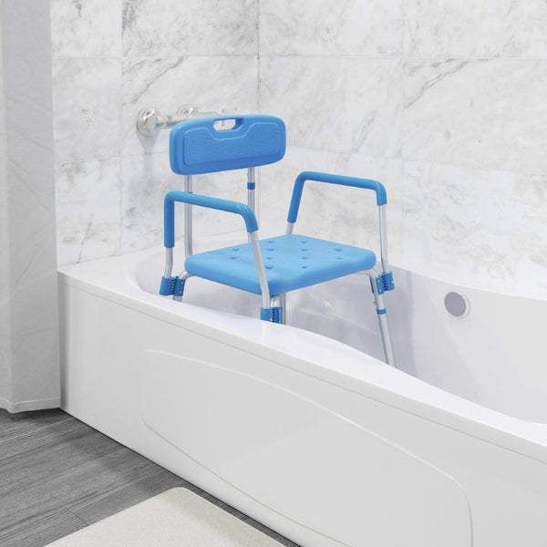 English Elm HERCULES Adjustable Bath & Shower Chair for Safety, Stability, and Custom Comfort Up to 300 lbs Blue DC-HY3520L-BLU-GG