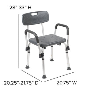 English Elm HERCULES Adjustable Bath & Shower Chair for Safety, Stability, and Custom Comfort Up to 300 lbs Gray DC-HY3520L-GRY-GG