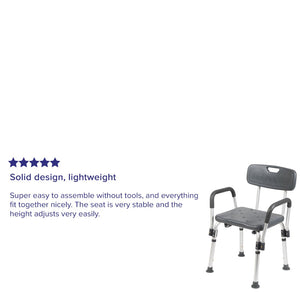 English Elm HERCULES Adjustable Bath & Shower Chair for Safety, Stability, and Custom Comfort Up to 300 lbs Gray DC-HY3520L-GRY-GG