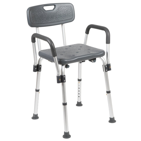 English Elm HERCULES Adjustable Bath & Shower Chair for Safety, Stability, and Custom Comfort Up to 300 lbs Gray DC-HY3520L-GRY-GG