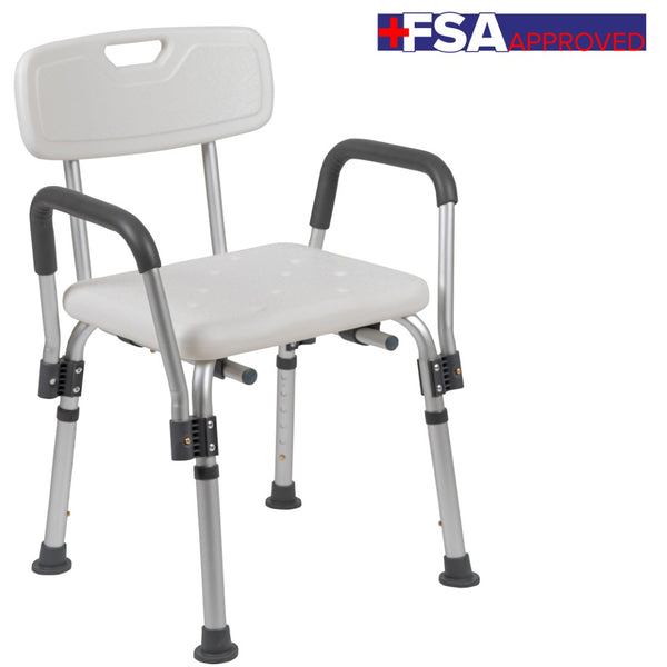 English Elm HERCULES Adjustable Bath & Shower Chair for Safety, Stability, and Custom Comfort Up to 300 lbs White DC-HY3520L-WH-GG