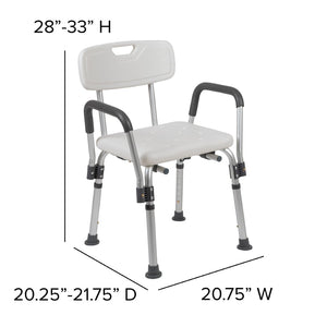 English Elm HERCULES Adjustable Bath & Shower Chair for Safety, Stability, and Custom Comfort Up to 300 lbs White DC-HY3520L-WH-GG