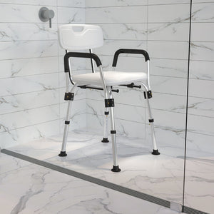 English Elm HERCULES Adjustable Bath & Shower Chair for Safety, Stability, and Custom Comfort Up to 300 lbs White DC-HY3520L-WH-GG
