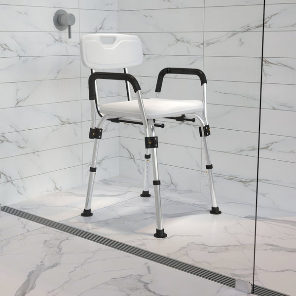 English Elm HERCULES Adjustable Bath & Shower Chair for Safety, Stability, and Custom Comfort Up to 300 lbs White DC-HY3520L-WH-GG