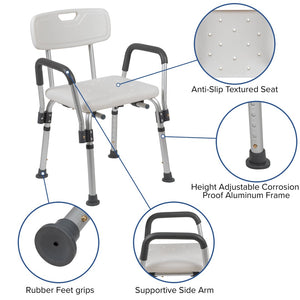 English Elm HERCULES Adjustable Bath & Shower Chair for Safety, Stability, and Custom Comfort Up to 300 lbs White DC-HY3520L-WH-GG