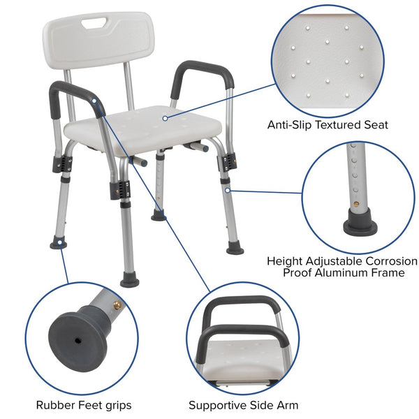 English Elm HERCULES Adjustable Bath & Shower Chair for Safety, Stability, and Custom Comfort Up to 300 lbs White DC-HY3520L-WH-GG