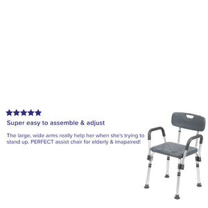 English Elm HERCULES 300 Lb. Capacity Adjustable Bath & Shower Chair with Quick-Release Back & Arms for Safety Gray DC-HY3523L-GRY-GG