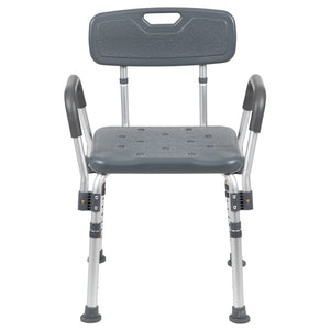 English Elm HERCULES 300 Lb. Capacity Adjustable Bath & Shower Chair with Quick-Release Back & Arms for Safety Gray DC-HY3523L-GRY-GG