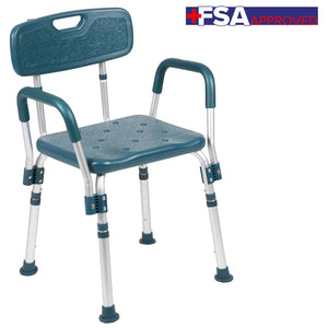 English Elm HERCULES 300 Lb. Capacity Adjustable Bath & Shower Chair with Quick-Release Back & Arms for Safety Navy DC-HY3523L-NV-GG
