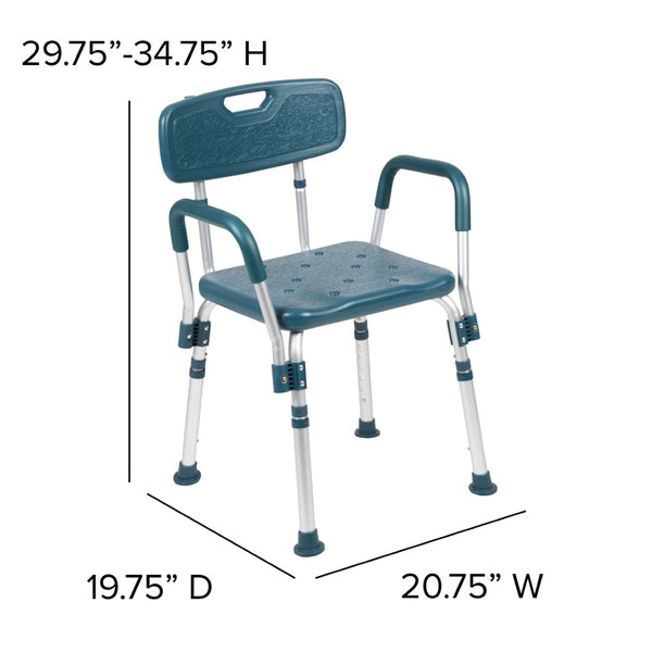 English Elm HERCULES 300 Lb. Capacity Adjustable Bath & Shower Chair with Quick-Release Back & Arms for Safety Navy DC-HY3523L-NV-GG