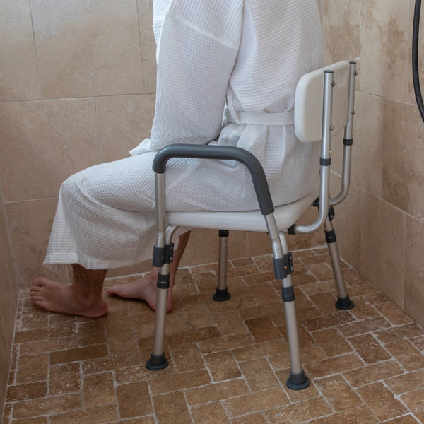 English Elm HERCULES 300 Lb. Capacity Adjustable Bath & Shower Chair with Quick-Release Back & Arms for Safety Navy DC-HY3523L-NV-GG