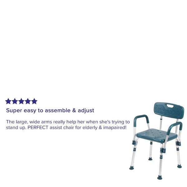 English Elm HERCULES 300 Lb. Capacity Adjustable Bath & Shower Chair with Quick-Release Back & Arms for Safety Navy DC-HY3523L-NV-GG