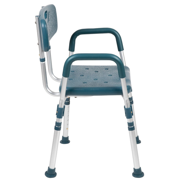 English Elm HERCULES 300 Lb. Capacity Adjustable Bath & Shower Chair with Quick-Release Back & Arms for Safety Navy DC-HY3523L-NV-GG