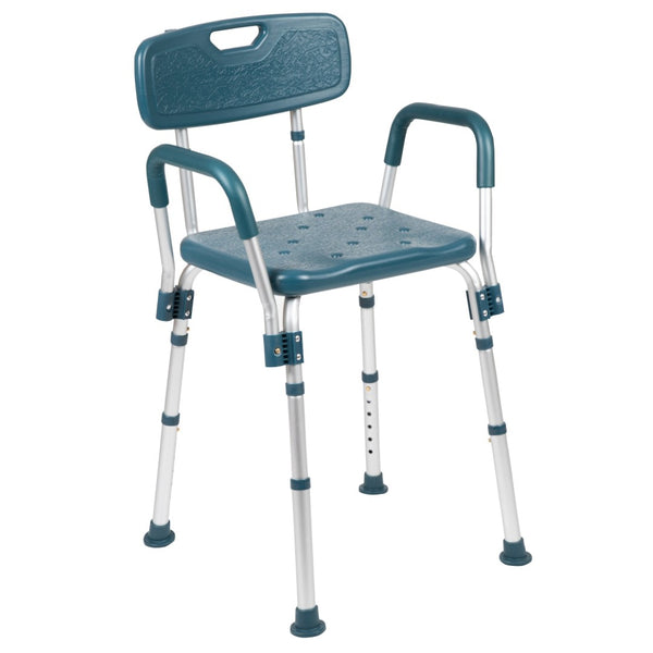 English Elm HERCULES 300 Lb. Capacity Adjustable Bath & Shower Chair with Quick-Release Back & Arms for Safety Navy DC-HY3523L-NV-GG