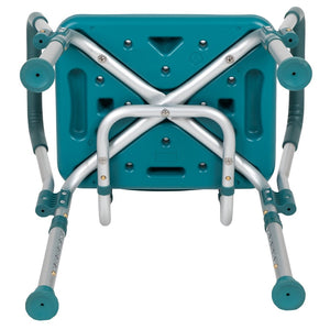 English Elm HERCULES 300 Lb. Capacity Adjustable Bath & Shower Chair with Quick-Release Back & Arms for Safety Teal DC-HY3523L-TL-GG