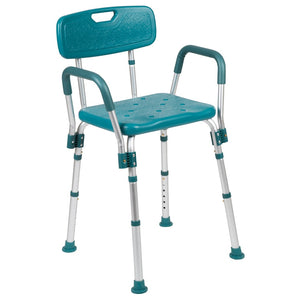English Elm HERCULES 300 Lb. Capacity Adjustable Bath & Shower Chair with Quick-Release Back & Arms for Safety Teal DC-HY3523L-TL-GG