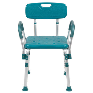 English Elm HERCULES 300 Lb. Capacity Adjustable Bath & Shower Chair with Quick-Release Back & Arms for Safety Teal DC-HY3523L-TL-GG