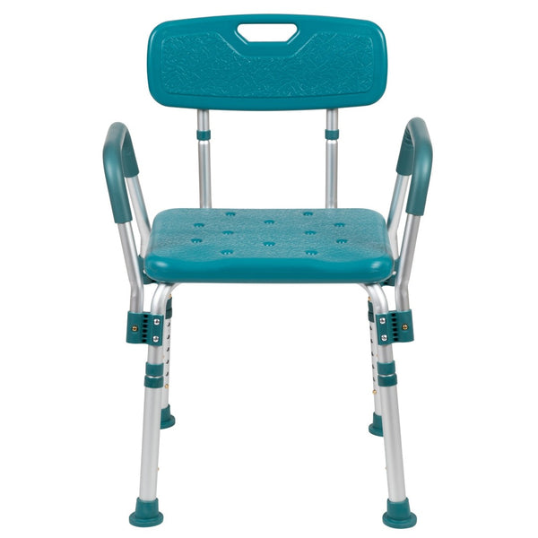 English Elm HERCULES 300 Lb. Capacity Adjustable Bath & Shower Chair with Quick-Release Back & Arms for Safety Teal DC-HY3523L-TL-GG