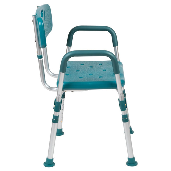English Elm HERCULES 300 Lb. Capacity Adjustable Bath & Shower Chair with Quick-Release Back & Arms for Safety Teal DC-HY3523L-TL-GG