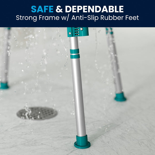 English Elm HERCULES 300 Lb. Capacity Adjustable Bath & Shower Chair with Quick-Release Back & Arms for Safety Teal DC-HY3523L-TL-GG