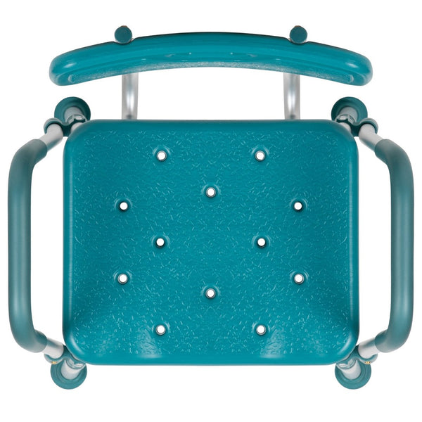 English Elm HERCULES 300 Lb. Capacity Adjustable Bath & Shower Chair with Quick-Release Back & Arms for Safety Teal DC-HY3523L-TL-GG