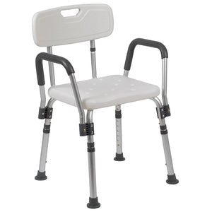 English Elm HERCULES 300 Lb. Capacity Adjustable Bath & Shower Chair with Quick-Release Back & Arms for Safety White DC-HY3523L-WH-GG