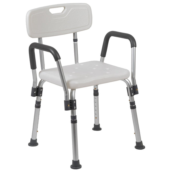 English Elm HERCULES 300 Lb. Capacity Adjustable Bath & Shower Chair with Quick-Release Back & Arms for Safety White DC-HY3523L-WH-GG