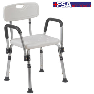 English Elm HERCULES 300 Lb. Capacity Adjustable Bath & Shower Chair with Quick-Release Back & Arms for Safety White DC-HY3523L-WH-GG
