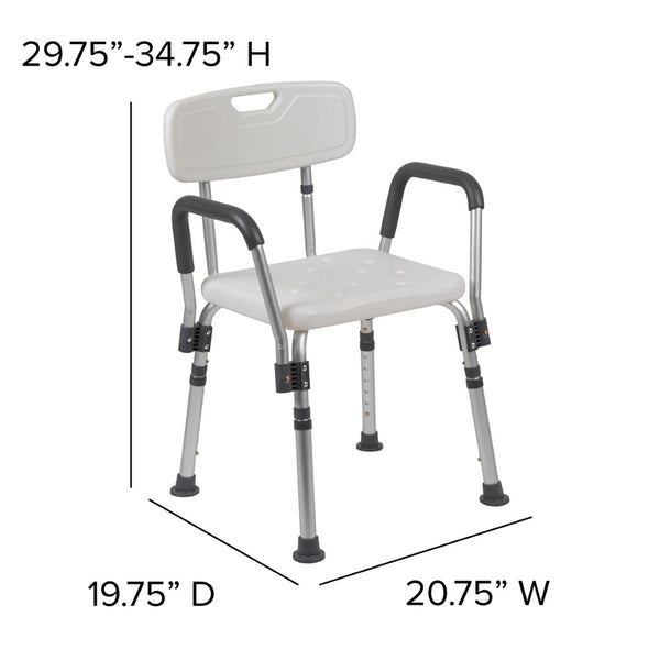 English Elm HERCULES 300 Lb. Capacity Adjustable Bath & Shower Chair with Quick-Release Back & Arms for Safety White DC-HY3523L-WH-GG