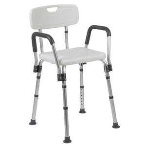 English Elm HERCULES 300 Lb. Capacity Adjustable Bath & Shower Chair with Quick-Release Back & Arms for Safety White DC-HY3523L-WH-GG