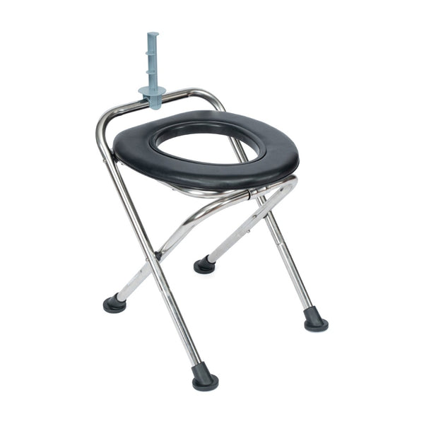 English Elm HERCULES Portable Folding Travel Toilet with Tissue Holder - Comfortable, Compact, Easy Setup! DC-HY6118S-SLVBLK-GG