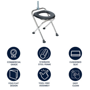 English Elm HERCULES Portable Folding Travel Toilet with Tissue Holder - Comfortable, Compact, Easy Setup! DC-HY6118S-SLVBLK-GG