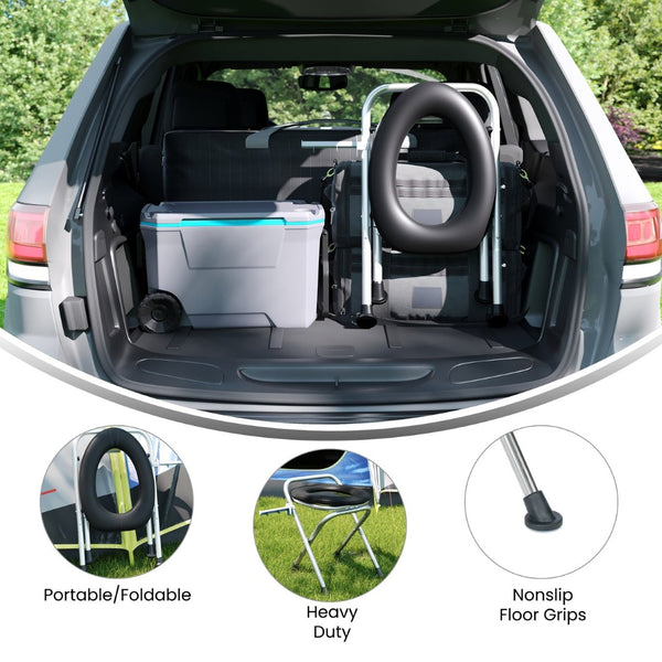 English Elm HERCULES Portable Folding Travel Toilet with Tissue Holder - Comfortable, Compact, Easy Setup! DC-HY6118S-SLVBLK-GG