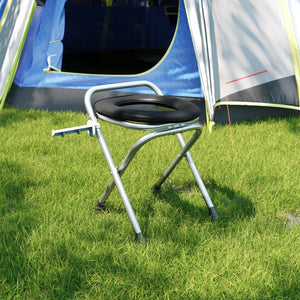 English Elm HERCULES Portable Folding Travel Toilet with Tissue Holder - Comfortable, Compact, Easy Setup! DC-HY6118S-SLVBLK-GG