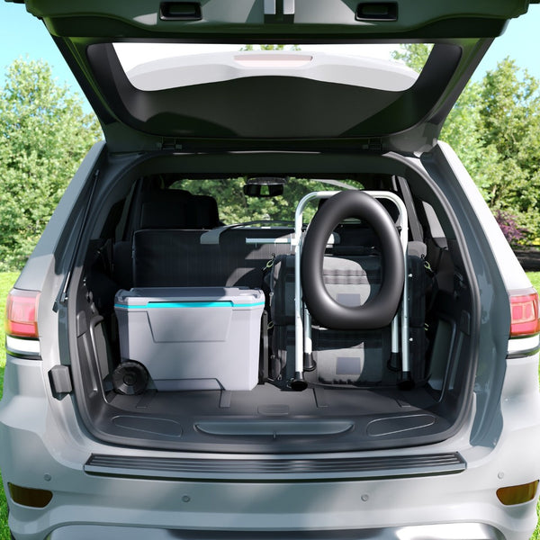 English Elm HERCULES Portable Folding Travel Toilet with Tissue Holder - Comfortable, Compact, Easy Setup! DC-HY6118S-SLVBLK-GG