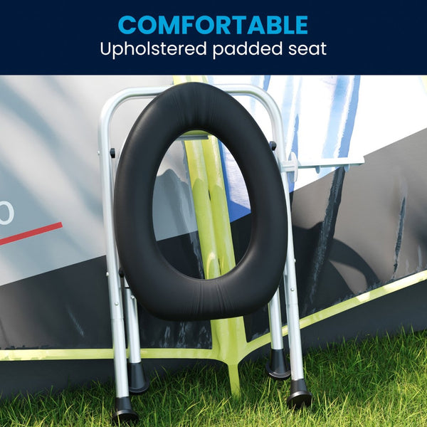 English Elm HERCULES Portable Folding Travel Toilet with Tissue Holder - Comfortable, Compact, Easy Setup! DC-HY6118S-SLVBLK-GG